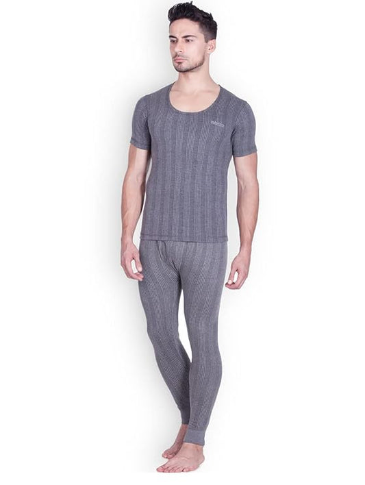 Lux Inferno Charcoal Melange Round Neck Half Sleeves Men's Premium Top/Upper/Vest & Lower Thermal Set (#Inferno-UpprLwrSet) - DEEPMALA HOSIERY