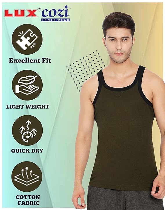 Lux Cozi Cotton Plain/Solid Sleeveless Gym Men's Vest - Pack of 4 (#Xylo-333-Assorted) - DEEPMALA HOSIERY