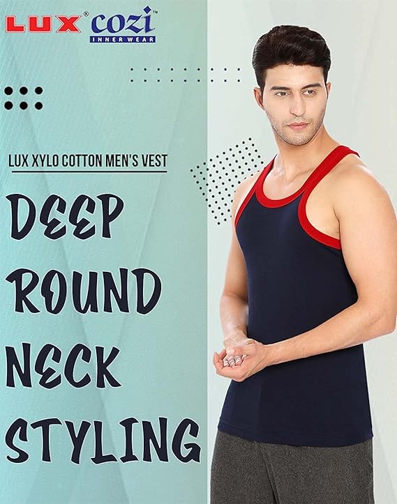 Lux Cozi Cotton Plain/Solid Sleeveless Gym Men's Vest - Pack of 4 (#Xylo-333-Assorted) - DEEPMALA HOSIERY