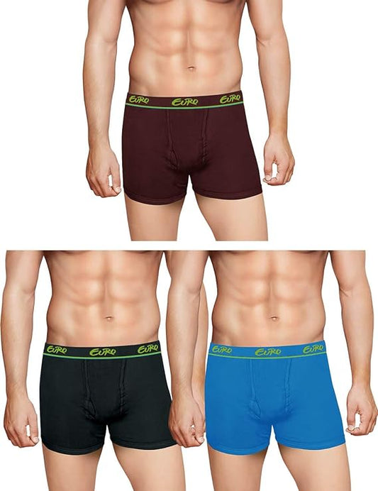 Euro Micra Long Cotton Plain Multicolor Trunks - Pack of 3 (ASSORTED COLORS) - DEEPMALA HOSIERY