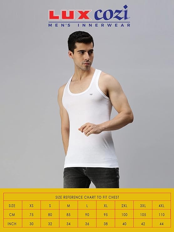 Lux Cozi Men's White Round Neck Sleeveless Cotton Vest (Pack of 5) - DEEPMALA HOSIERY