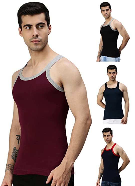 Lux Cozi Cotton Plain/Solid Sleeveless Gym Men's Vest - Pack of 4 (#Xylo-333-Assorted) - DEEPMALA HOSIERY