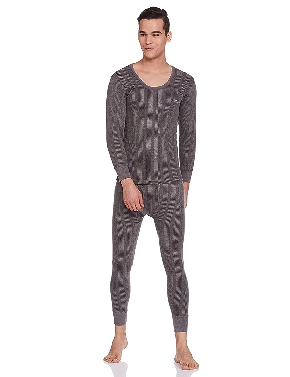 Lux Inferno Men's Solid ROUND Neck Top & Trouser Thermal Set Grey - DEEPMALA HOSIERY