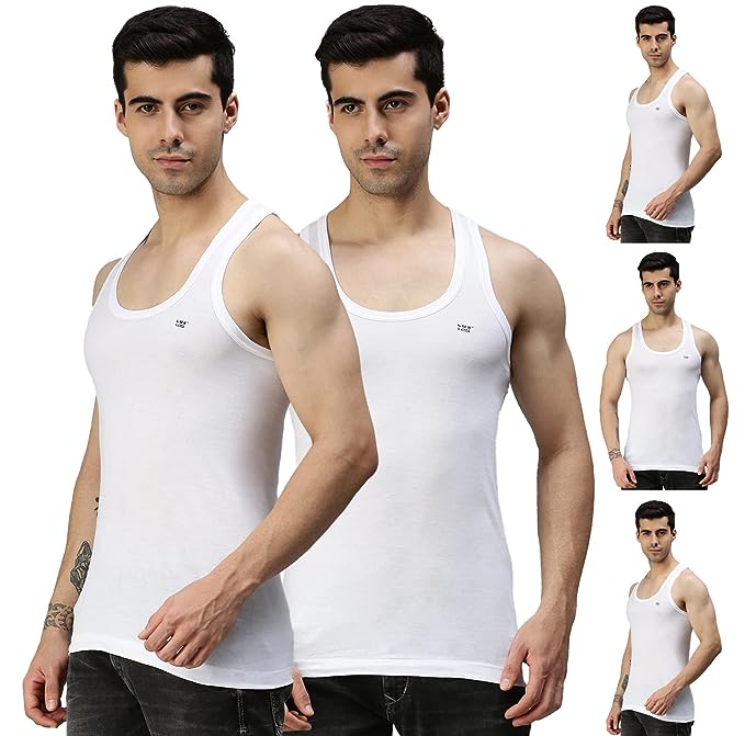 Lux Cozi Men's White Round Neck Sleeveless Cotton Vest (Pack of 5) - DEEPMALA HOSIERY