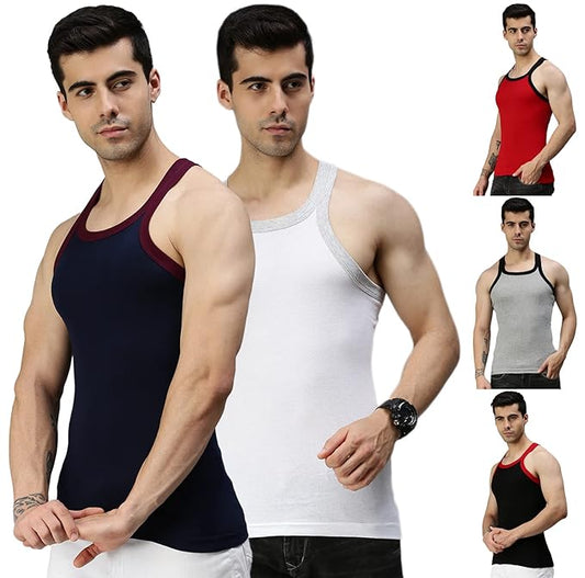 Lux Cozi Cotton Plain/Solid Sleeveless Gym Men's Vest - Pack of 5 (#Xylo-333-Assorted) - DEEPMALA HOSIERY