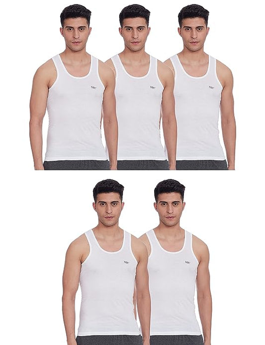 LUX VENUS Men's Cotton RN WHITE Vest (Pack of 5) - DEEPMALA HOSIERY