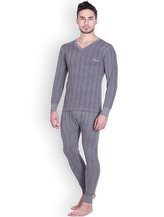 Lux Inferno Men's Solid V Neck Top & Trouser Thermal Set Grey - DEEPMALA HOSIERY