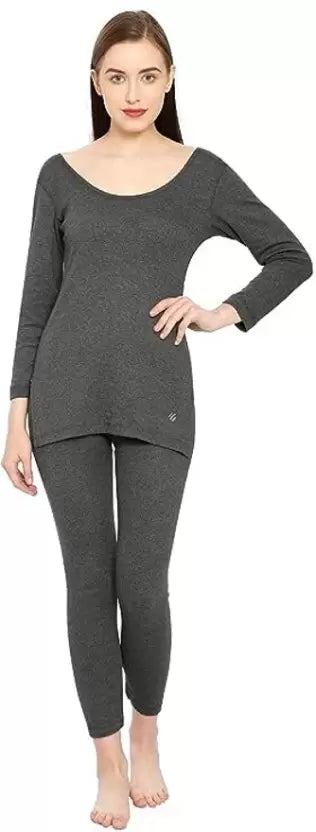 ONN 3/4(OT-041)& TROUSER(OT-046) Women Top - Pajama Set Thermal BLACK MELANGE - DEEPMALA HOSIERY