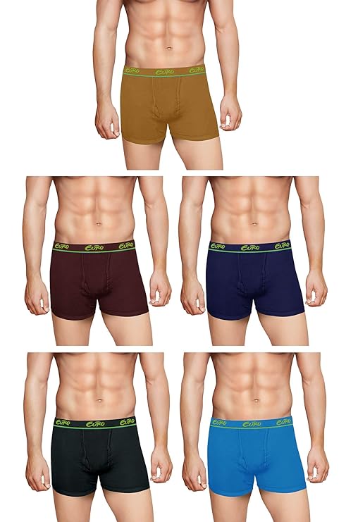 Euro Micra Long Cotton Plain Multicolor Trunks - Pack of 5