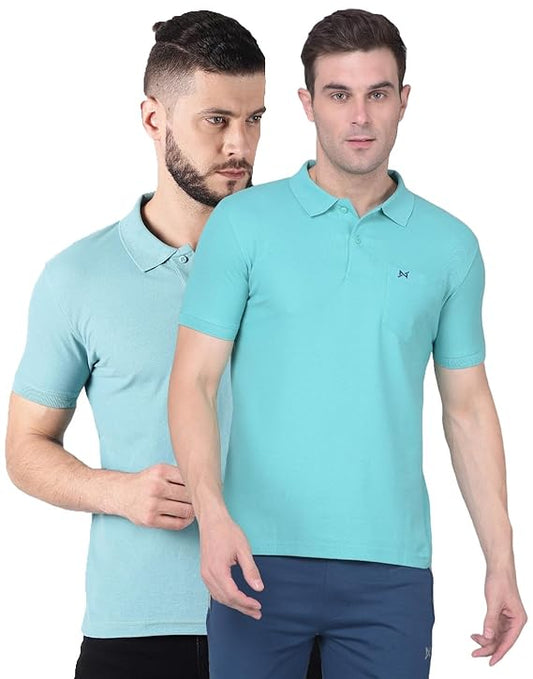 Force NXT Super Combed Cotton Men's Pack of 2 Collared Polo Solid T-Shirt With Pocket