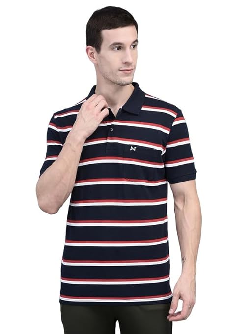 Force NXT Men's Pack of 1 Striped Super Combed Cotton Polo T-Shirt