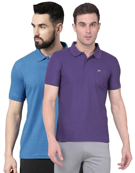 Force NXT Super Combed Cotton Men's Pack of 2 Collared Polo Solid T-Shirt With Pocket