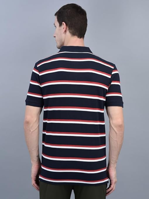 Force NXT Men's Pack of 1 Striped Super Combed Cotton Polo T-Shirt