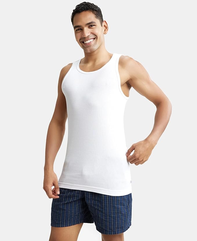 Jockey 8823 Men's Super Combed Cotton Rib Round Neck Sleeveless Vest with Stay Fresh Properties (Pack of 2)