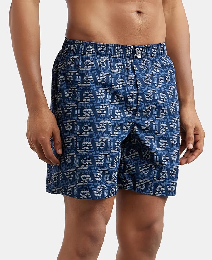 Jockey US57 Men's Super Combed Mercerized Cotton Woven Printed Boxer Shorts with Side Pocket (ASSORTED COLOUR & PRINTS)