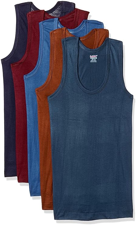 LUX VENUS Men's Solid  Colour  Vest (Pack of 5)