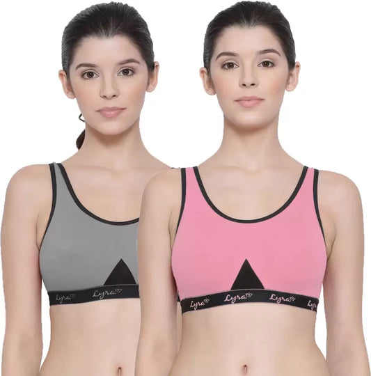 Lyra  Pack of 2 Women Sports Non Padded Bra  (FUSCHIA & GREY) Style#531 - DEEPMALA HOSIERY