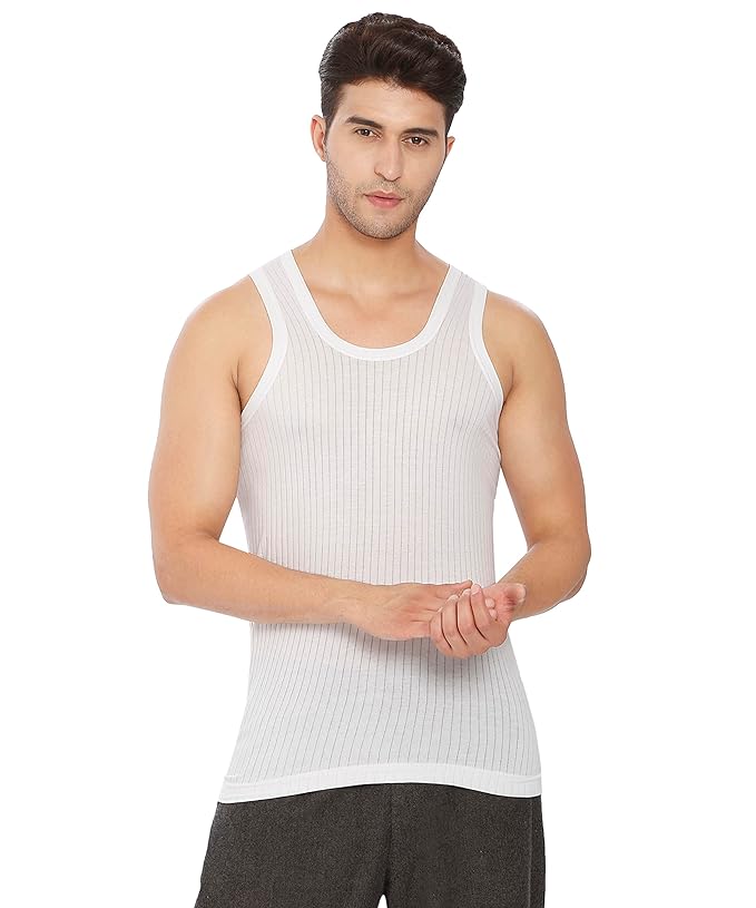 Lux Cozi 100% Cotton Men's Sleeveless Parker(LINING) White Vest Pack Of 4