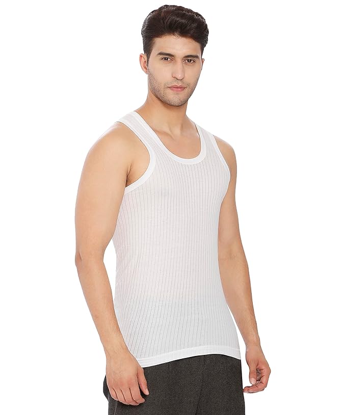 Lux Cozi 100% Cotton Men's Sleeveless Parker(LINING) White Vest Pack Of 4