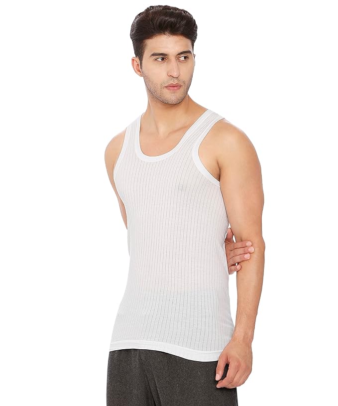 Lux Cozi 100% Cotton Men's Sleeveless Parker(LINING) White Vest Pack Of 4