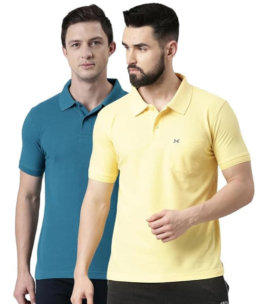 Force NXT Super Combed Cotton Men's Pack of 2 Collared Polo Solid T-Shirt With Pocket