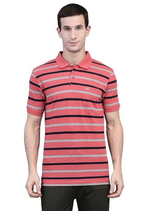 Force NXT Men's Pack of 1 Striped Super Combed Cotton Polo T-Shirt