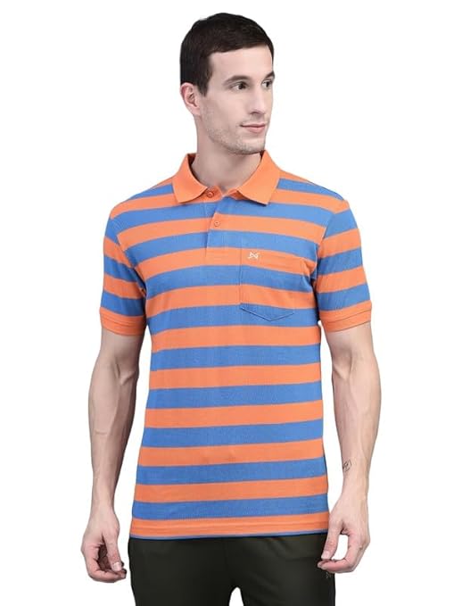 Force NXT Men's Pack of 1 Striped Super Combed Cotton Polo T-Shirt