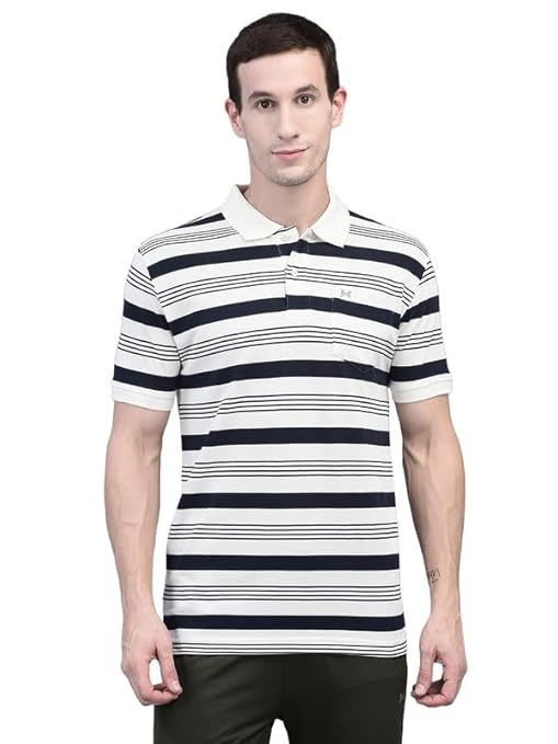 Force NXT Men's Pack of 1 Striped Super Combed Cotton Polo T-Shirt