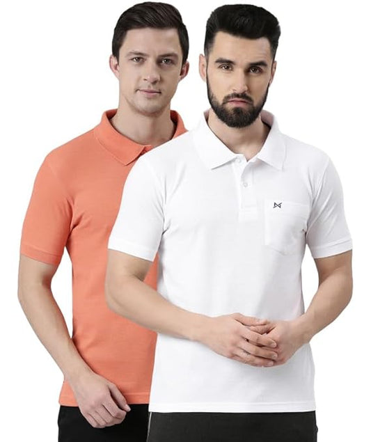 Force NXT Super Combed Cotton Men's Pack of 2 Collared Polo Solid T-Shirt With Pocket