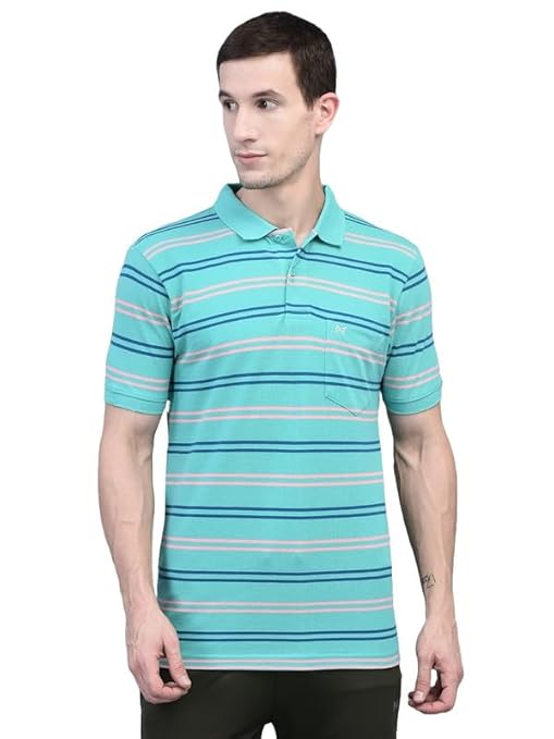 Force NXT Men's Pack of 1 Striped Super Combed Cotton Polo T-Shirt