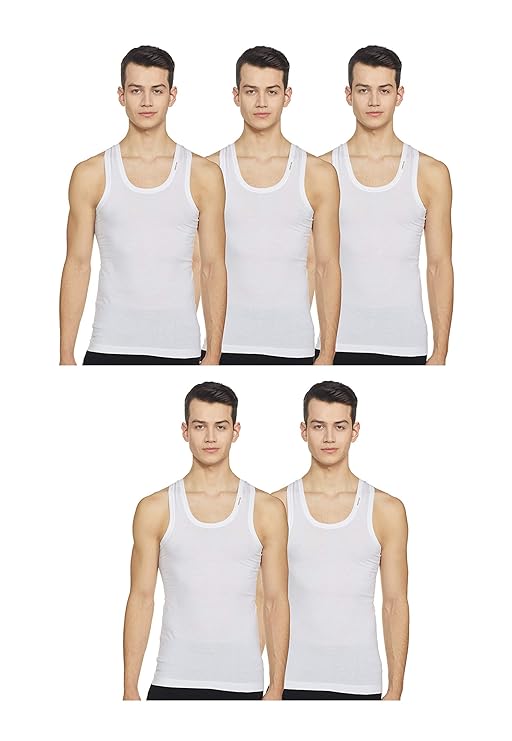 Rupa Frontline Men's Solid White Vest (Pack of 5)